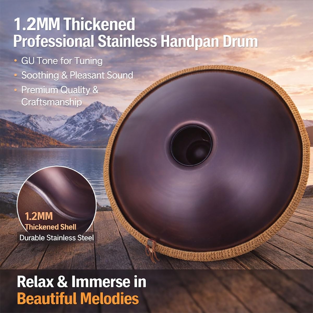 Handpan 432Hz D Minor 9 Note, Tamburo per Meditazione Zen e Guarigione Sonora, Strumento Musicale Etereo per Bagno di Suoni, Kit Completo con Treppiede e Borsa(Blu,432HZ/9Note)