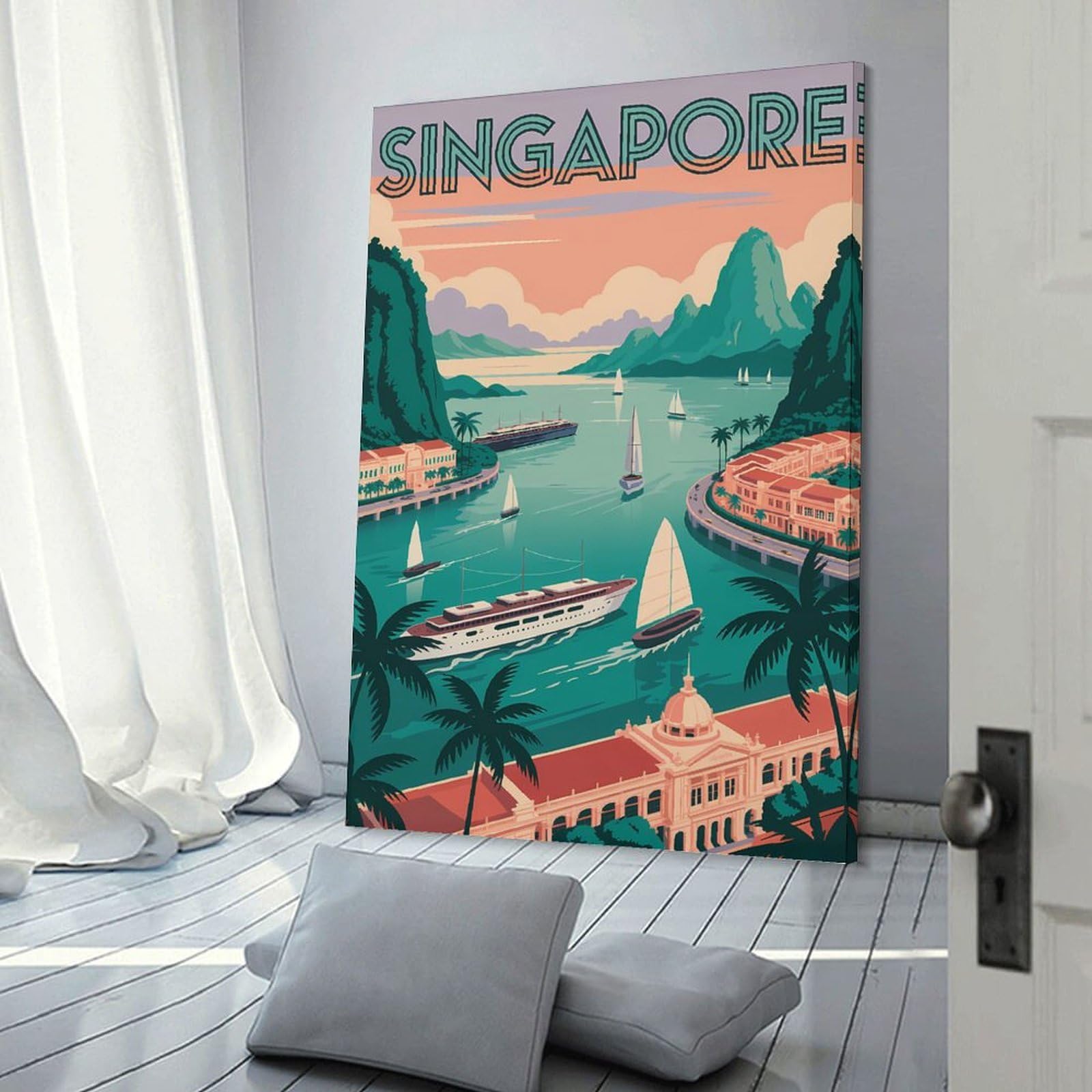 Junmoney Singapore Travel Wall Picture Print, 20x30inch(50x75cm), for New Home Styling, Lounge Or Bedroom, Home Artwork for Modern Interiors