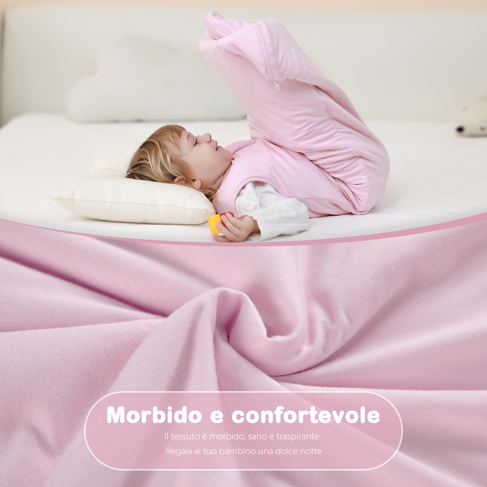 Mosebears Sacco nanna invernale per bambini 2,5 tog,Sacco Nanna Neonato in fibra di bambù, morbidissimo e caldo(6-18 mesi,Blush)