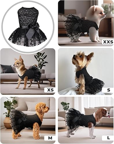Miniatura 4 de CuteBone Vestido rosa para perro, paquete de 2 unidades, falda para cachorro, tutú bordado brillante con lazo, ropa para mascotas, ropa para boda,