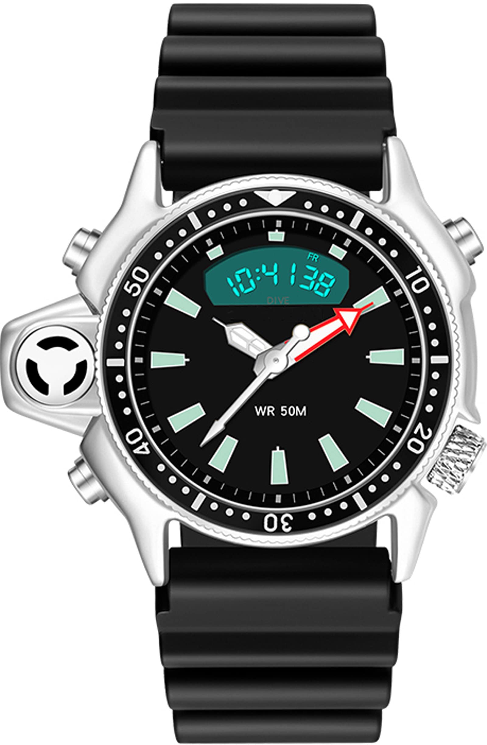 Creative Watches for Men Unique Designer Reloj Para Hombre 5ATM Waterproof 12/24 Sports Outdoors Digital Analog Workout Stopwatch Black White