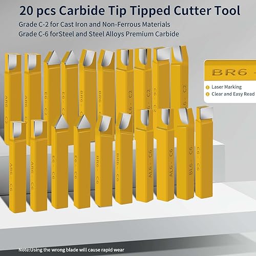 Miniatura 8 de SENDUO 20 herramientas de corte de punta de carburo de 12 pulgadas, herramientas de corte de torno de metal para torneado, taladrado y biselado de