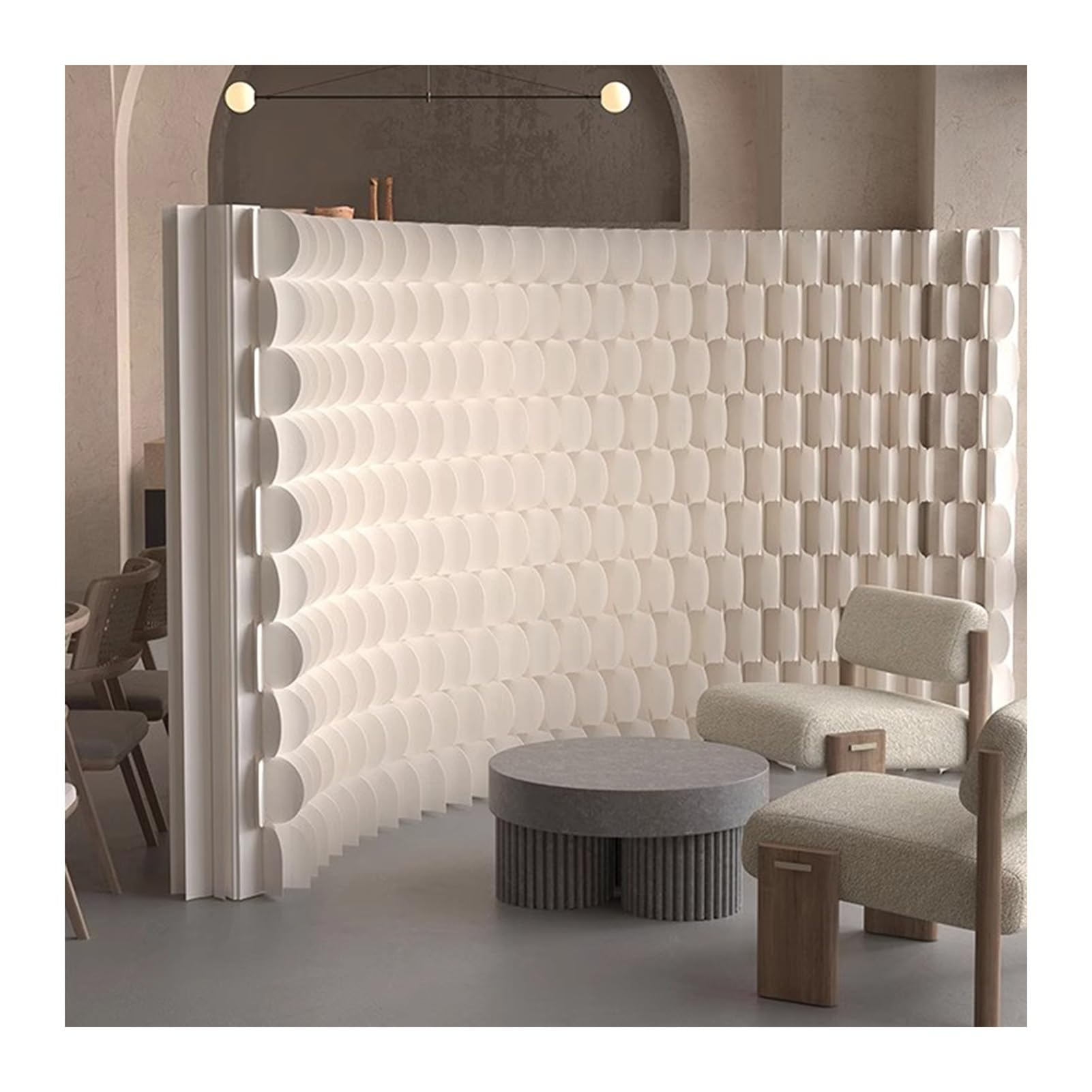 Biombo Separador Retractable Room Divider Folding Partition Privacy Screens, Modern Indoor DIY Decorative Paper Wall Partitions for Home Office Room Restaurant(400x180x43 cm)