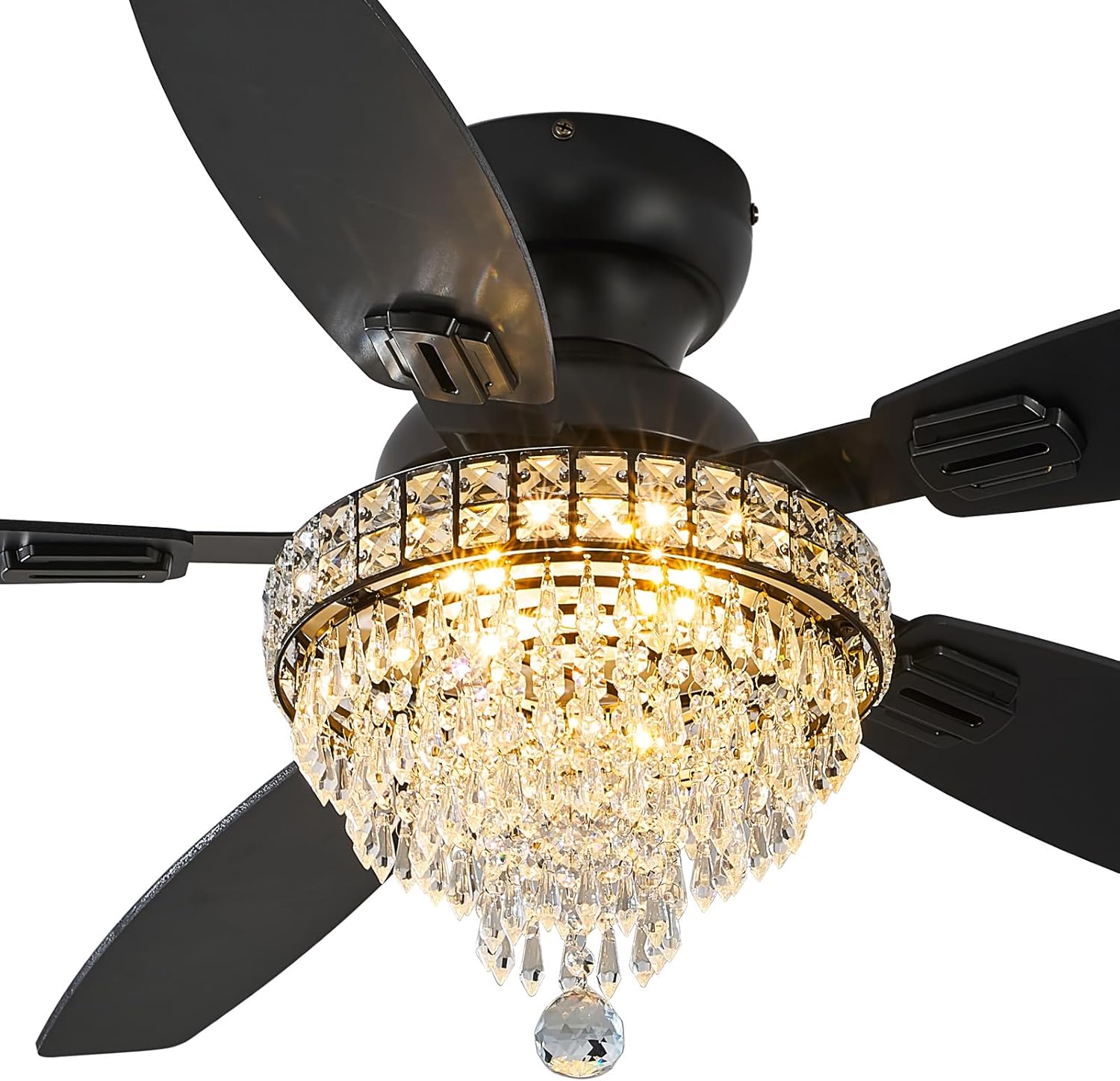 Crystal Ceiling Fan Fandelier with Lights-Ceiling Fans,50" Low Profile and Remote Control, Flush Mount, Reversible, Dimmable, Noiseless, Black Ceiling Fan for Bedroom Black-1
