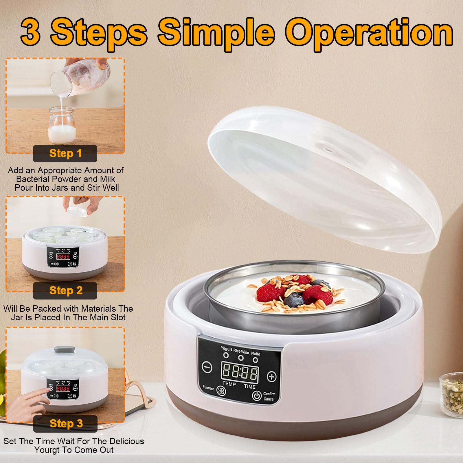 Yogurtera Eléctrica con 5 Tarros De Vidrio