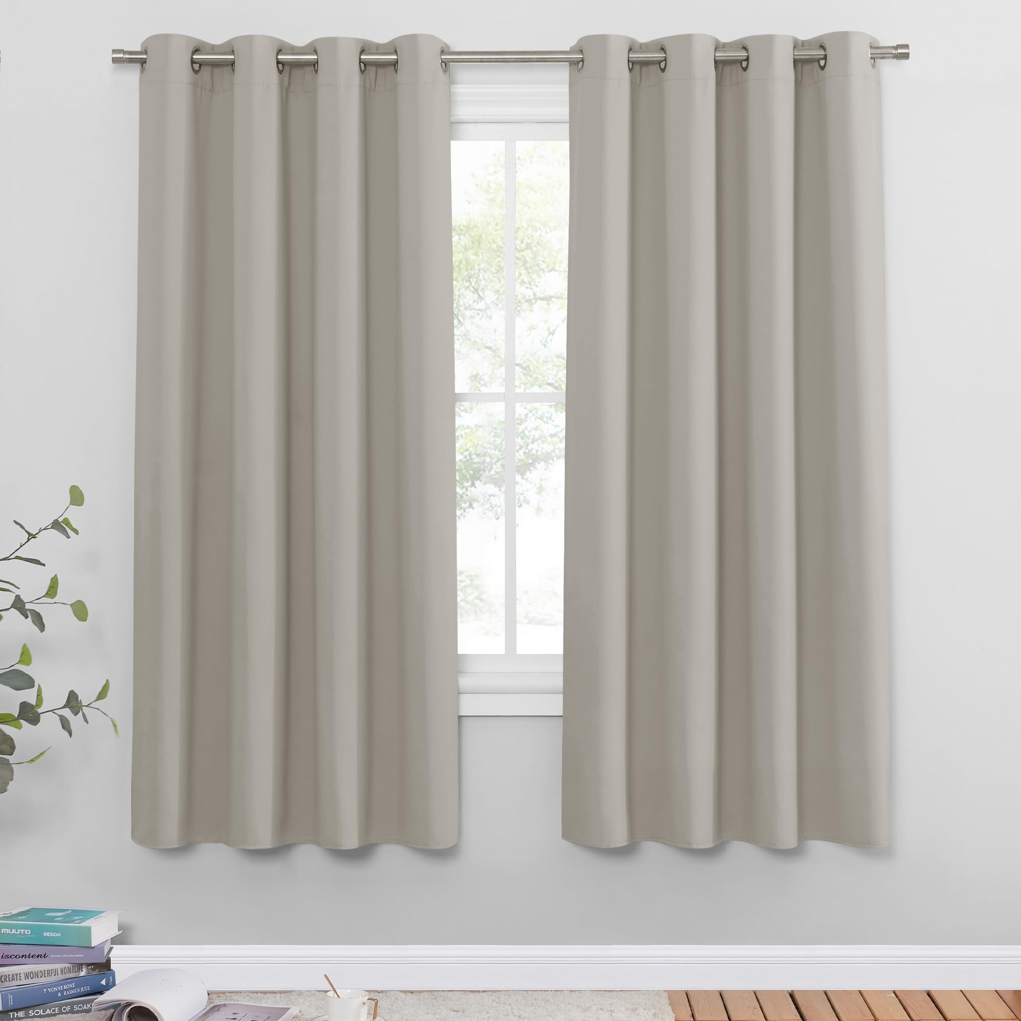 PONY DANCE Natural Thermal Insulated Curtains for Bedroom - Eyelet Energy Saving & Sunlight Blocking Curtains, Window Treatment Privacy Protection for Home Decor, 52 x 72 Inch, 2 Panels