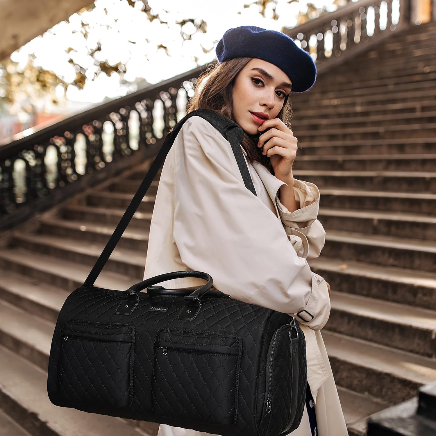Umwandelbare Kleidersäcke für Damen für Reisen, Modoker Wasserdichter Handgepäck-Kleidersack Kleidersack – 2-in-1-Hängekoffer-Anzug-Reisegepäcktasche, Schwarz