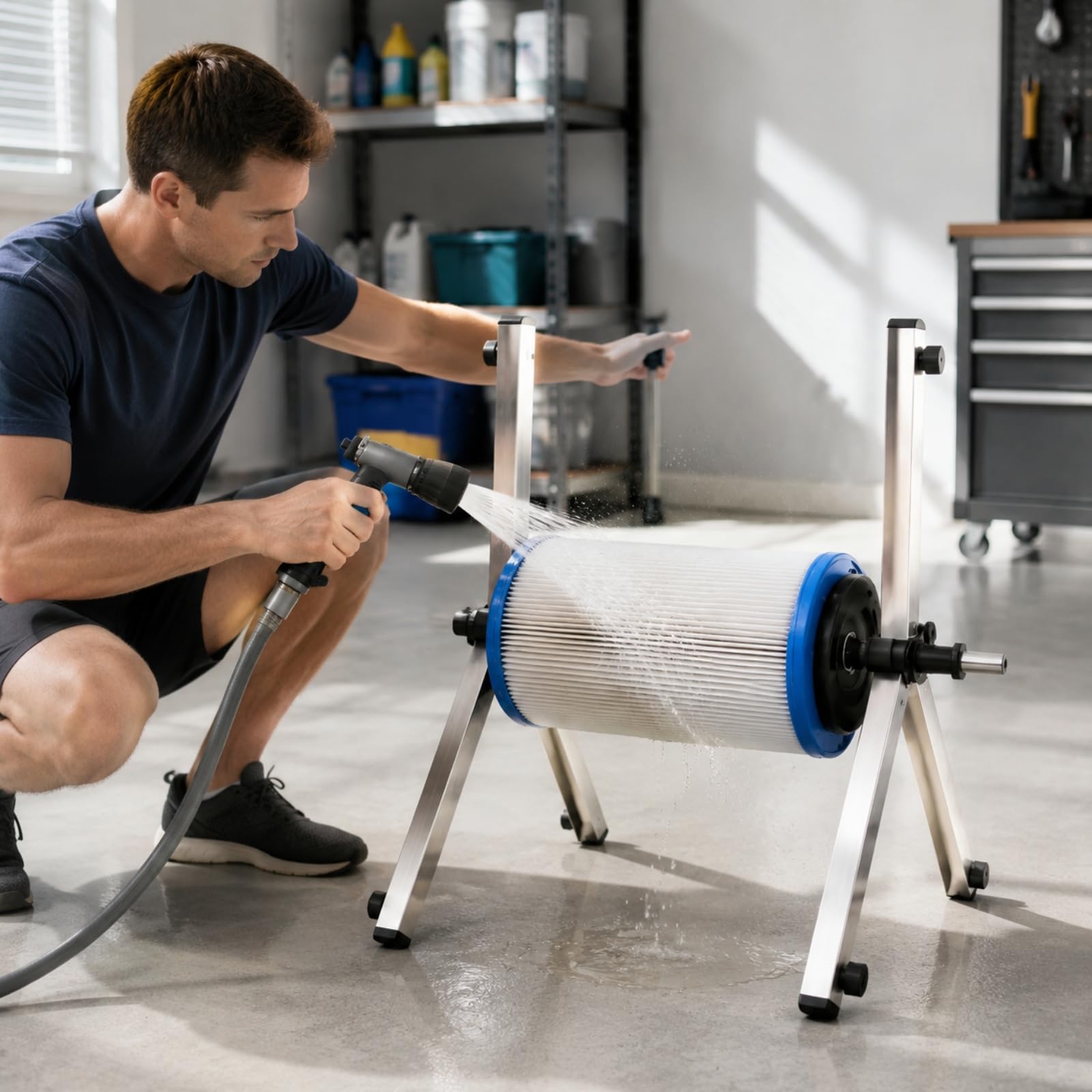Soporte Giratorio para Filtro Piscina | Estructura Metálica Estable, Profunda, Limpiador Cartuchos Filtro con Soporte Trípo