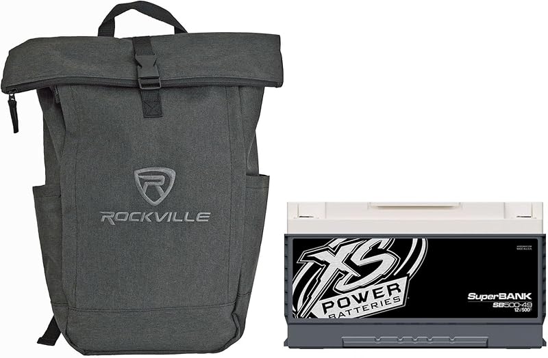 Paquete de ahorro de audio: XS Power SB500-49 12 V 4000 Watt 500 Farad Super Capacitor Bank Grupo 49 Paquete con Rockville RPAK Charcoal elegante y duradera mochila con bolsillo acolchado para computadora portátil (2 artículos)
