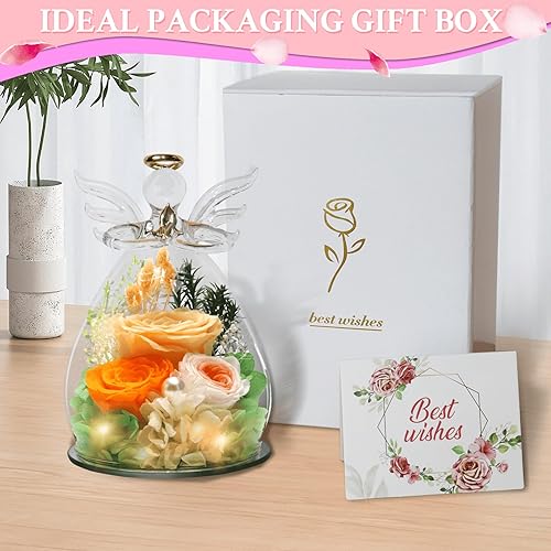 Miniatura 3 de Regalos para mujeres, rosa preservada, flor para siempre, champán en cristal, figura de ángel, flores frescas para entrega, regalo de cumpleaños