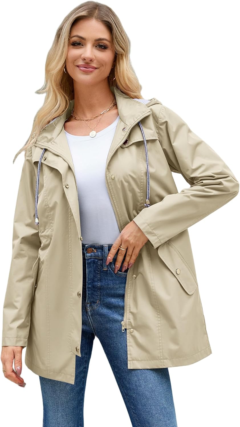 Hount Women Rain Jacket Lightweight Waterproof Raincoat Lined Outdoor Hooded Windbreaker Trench Coat - Image 2