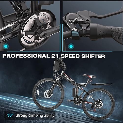 Miniatura 7 de Vivi - Bicicleta eléctrica plegable para adultos de 1000 W de potencia máxima, bicicleta de montaña eléctrica de 26" conmutadora Ebike 22