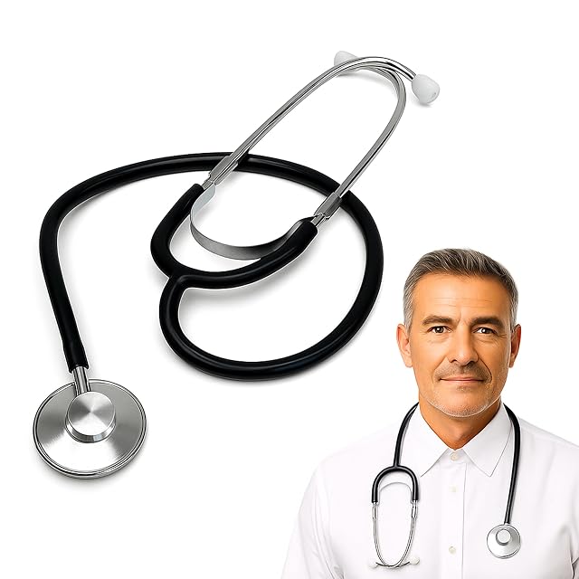 Dixie EMS Single Head Lightweight Stethoscope Latex Free for Doctors Nurses Students Medical and Home Use - Black