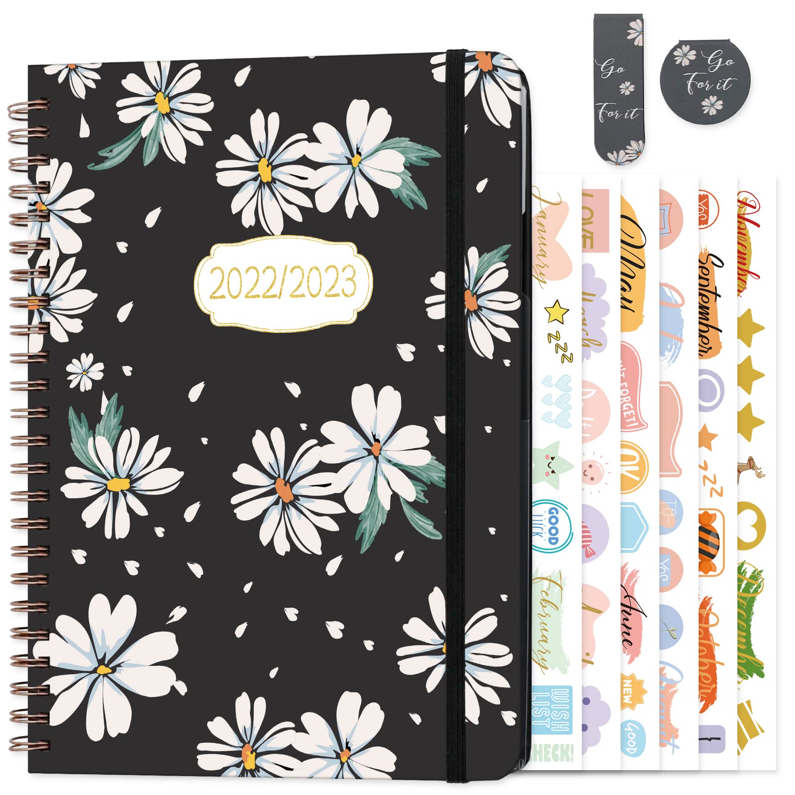 2022-2023 Diary A5 Week to View Academic Weekly & Monthly Diary Planner 2022-2023 Sep 2022 - Aug 2023 with Hardcover, Monthly Tabs, Inner Pocket, Monthly Stickers and Bookmark (Black)