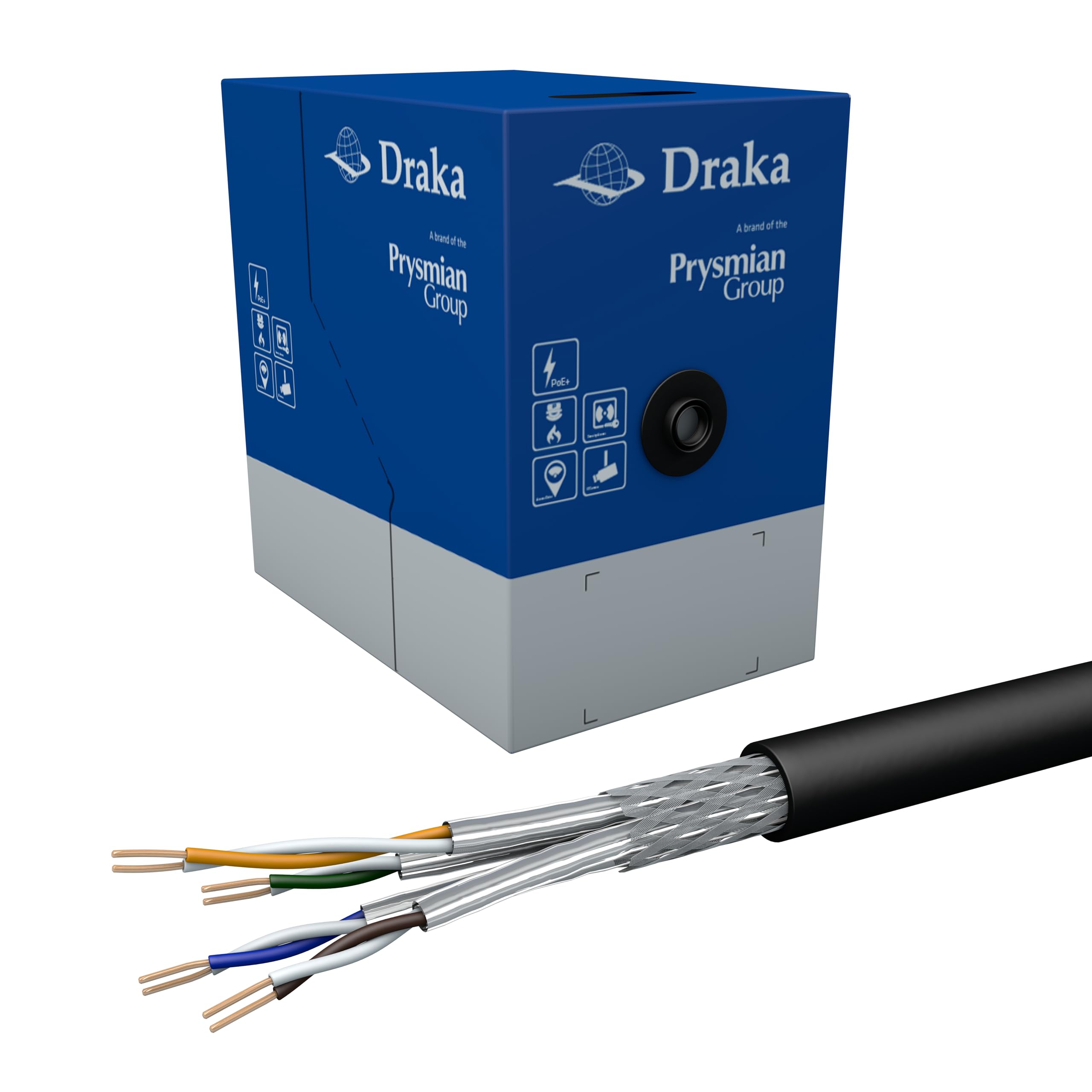 Draka Kabel sieciowy kabel sieciowy kabel LAN 305 m Reelex-Box Cat 7 S/FTP PiMF LSZH bezhalogenowy AWG 26/1 zoptymalizowany do okablowania domowego kabel instalacyjny kabel do transmisji danych PoE