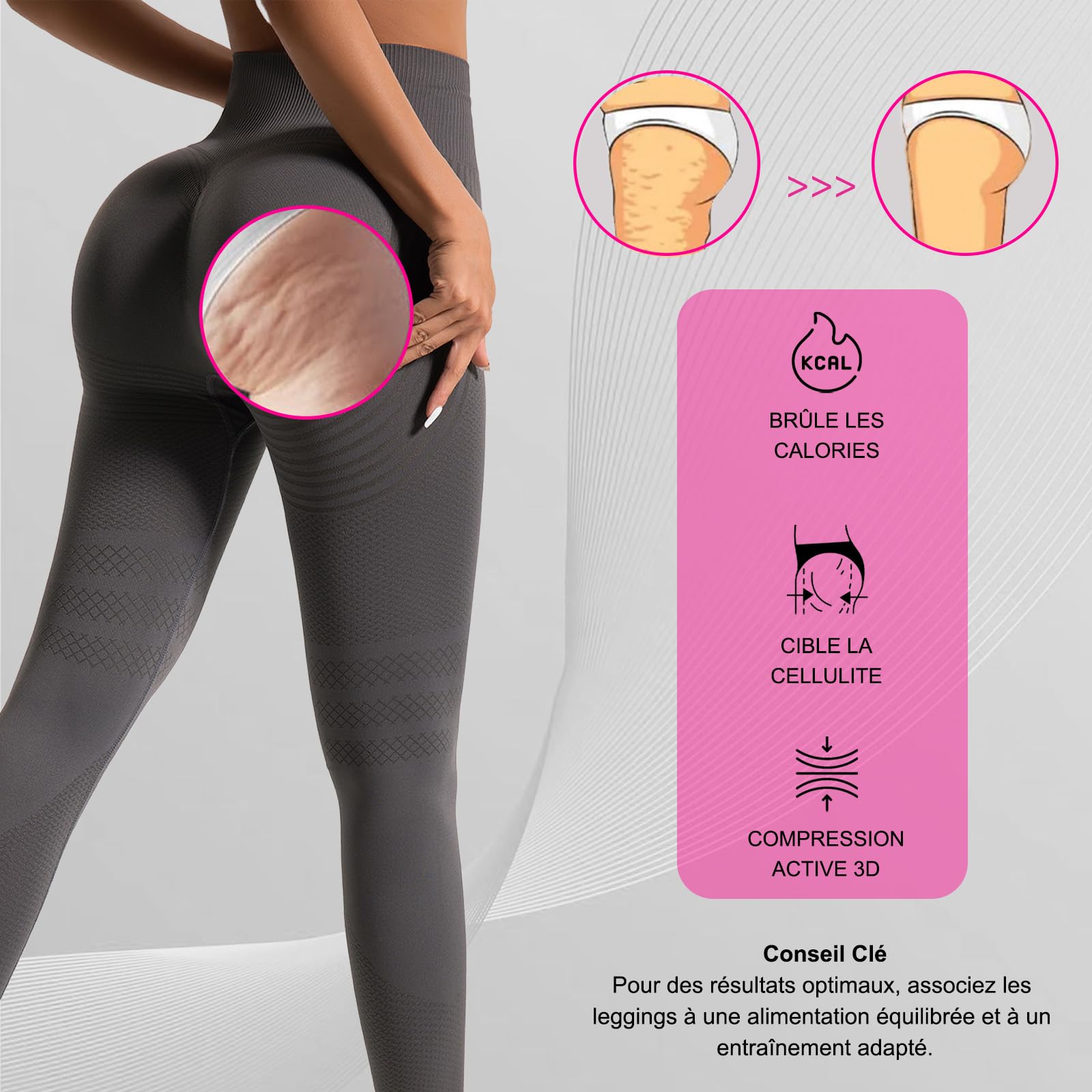 Luveon Leggings Anti Cellulite 3D Compression Femme Original, Legging Anti-Cellulite 3 D, Drainant Pantalon de Sport Yoga Fitness Push-Up Sculptant