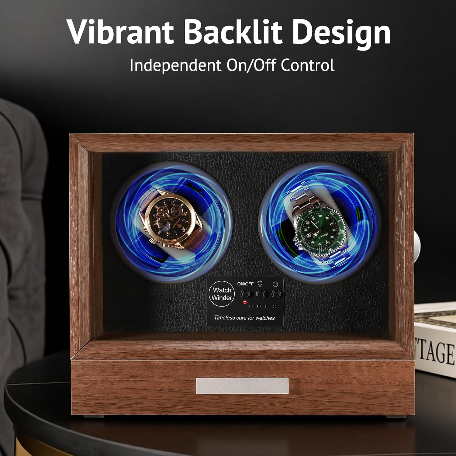 Watch Winder for Automatic Watches, 4 Modes Automatic Watch Winder Box with LED Backlight, Rotating Watch Case with Super Quiet Motor for Rolex, Cartier, Omega