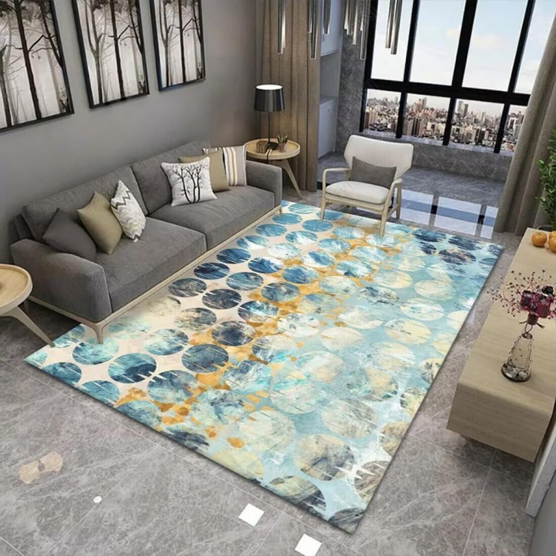 Tapis Priere Pliable Tout Doux Décoration de Chambre à Coucher au Design Rond Couleur, résistante Froid et Facile Nettoyer 160X230CM