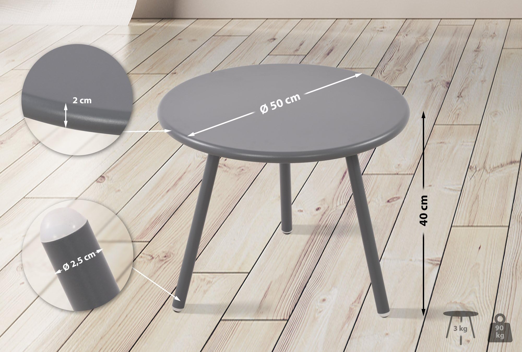 CLP Couchtisch Berea I Runder Loungetisch für draußen und drinnen I Gartentisch wetterfest und UV-beständig I Outdoor Beistelltisch, Farbe:dunkelgrau