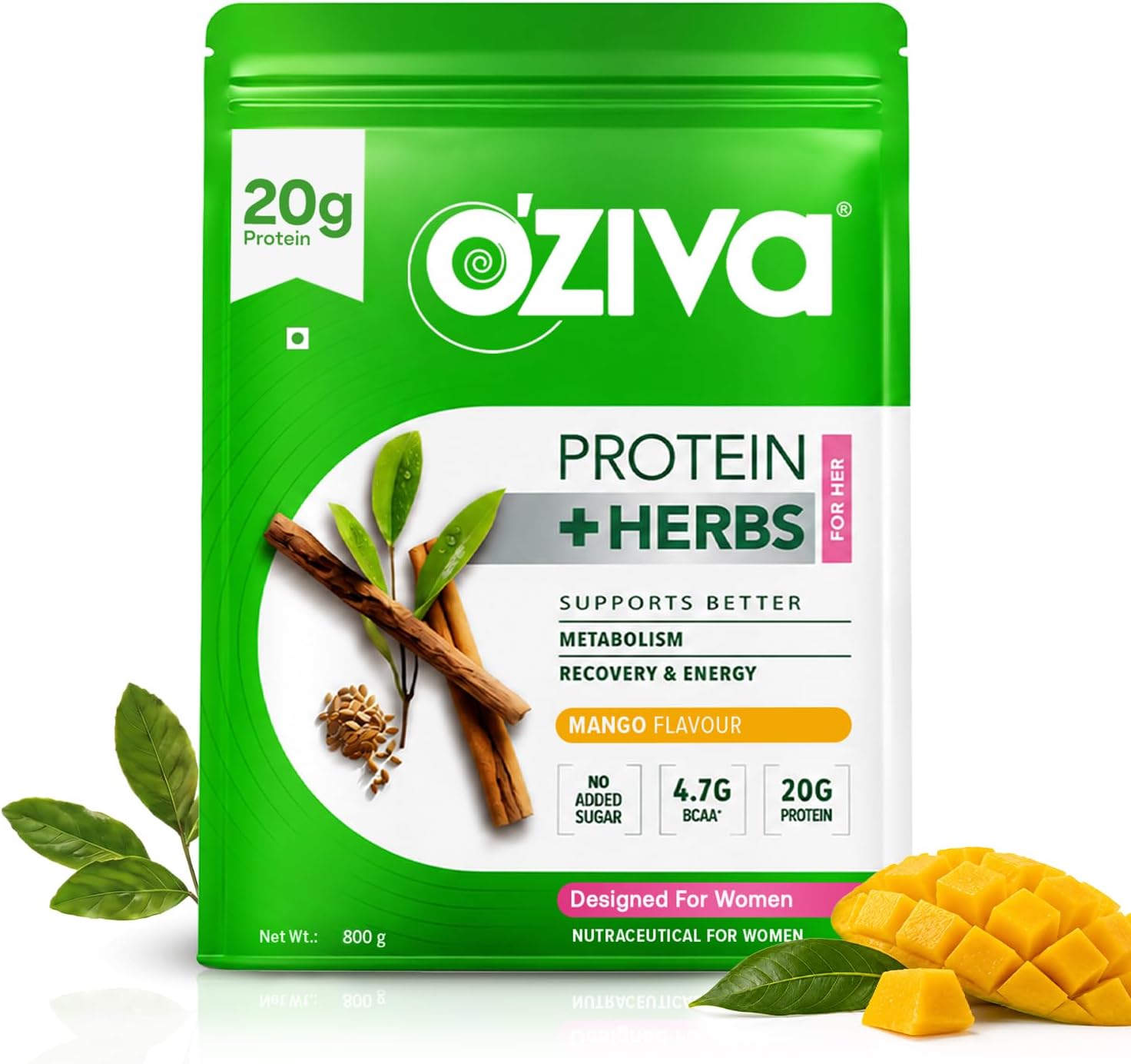 Protein & Herbs for Women, No Added Sugar, Green Tea, Mango, 800g