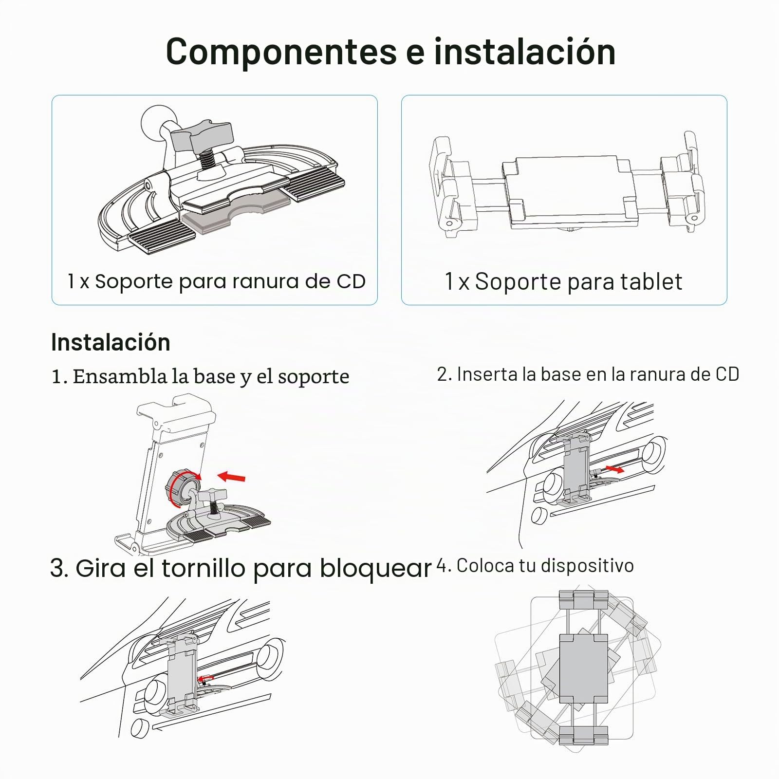 PLDHPRO Soporte para tablet CD ranura iPad Montaje para auto Universal delantero para automóvil adecuado para la navegación y reproducción de video en el automóvil 5.1-15.6 pulgadas