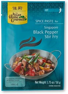 ASIAN HOME GOURMET Hot Spice Paste for Singapore Black Pepper Stir Fry 1.75 Ounce (Pack of 6)
