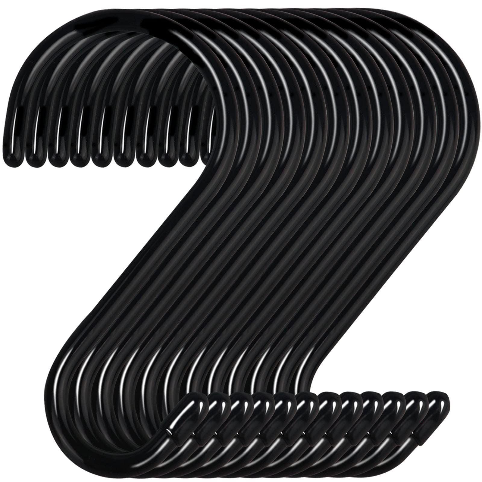DINGEE 12 Pack 6 in Large Heavy Duty S Hooks,Non Slip Rubber Coated S Hooks for Hanging Plants,7mm Thickness Sturdy Metal Black S Hooks for Closet,Bird Feeders,Kitchen,Large Object,Tools,Bikes