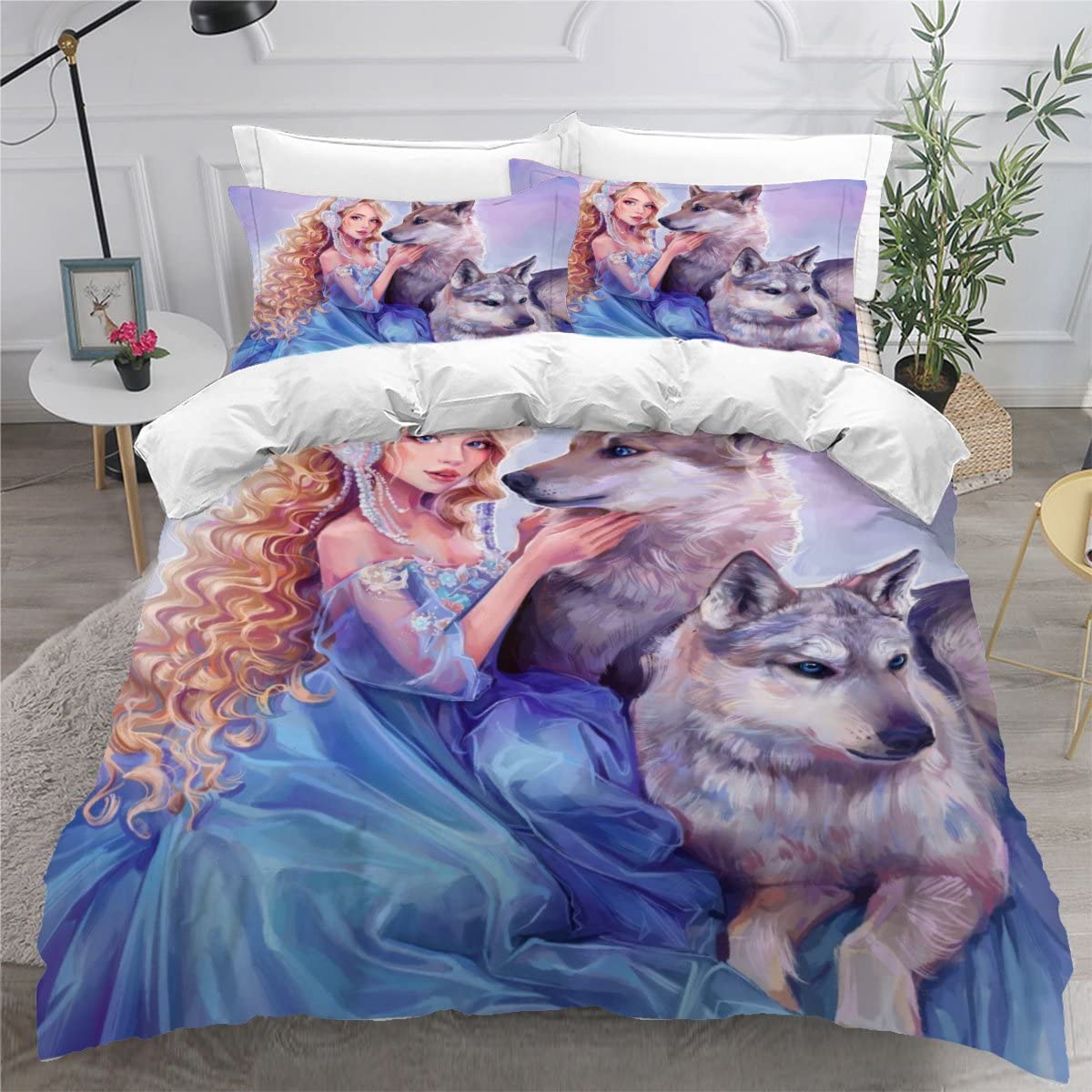 Parure de Lit Loup 220x240 Adulte - Housse de Couette 2 Personnes Impression 3D Microfibre
