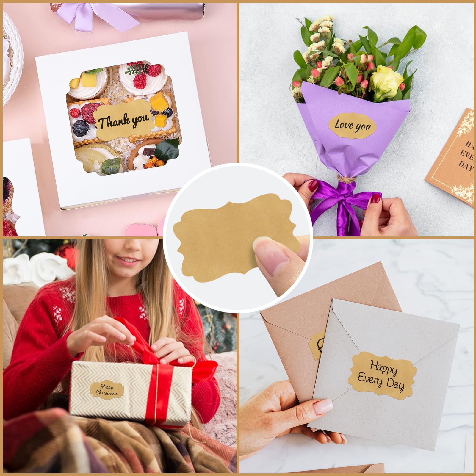 300 Stück Kraft-Etikettenaufkleber für Geschenke, 2 x 3,8 cm selbstklebende braune Etiketten, Allzweck-Etiketten für Gläser, Flaschen, Lebensmittel, Kosmetik, Geschenk, Namensschilder, Einmachgläser,