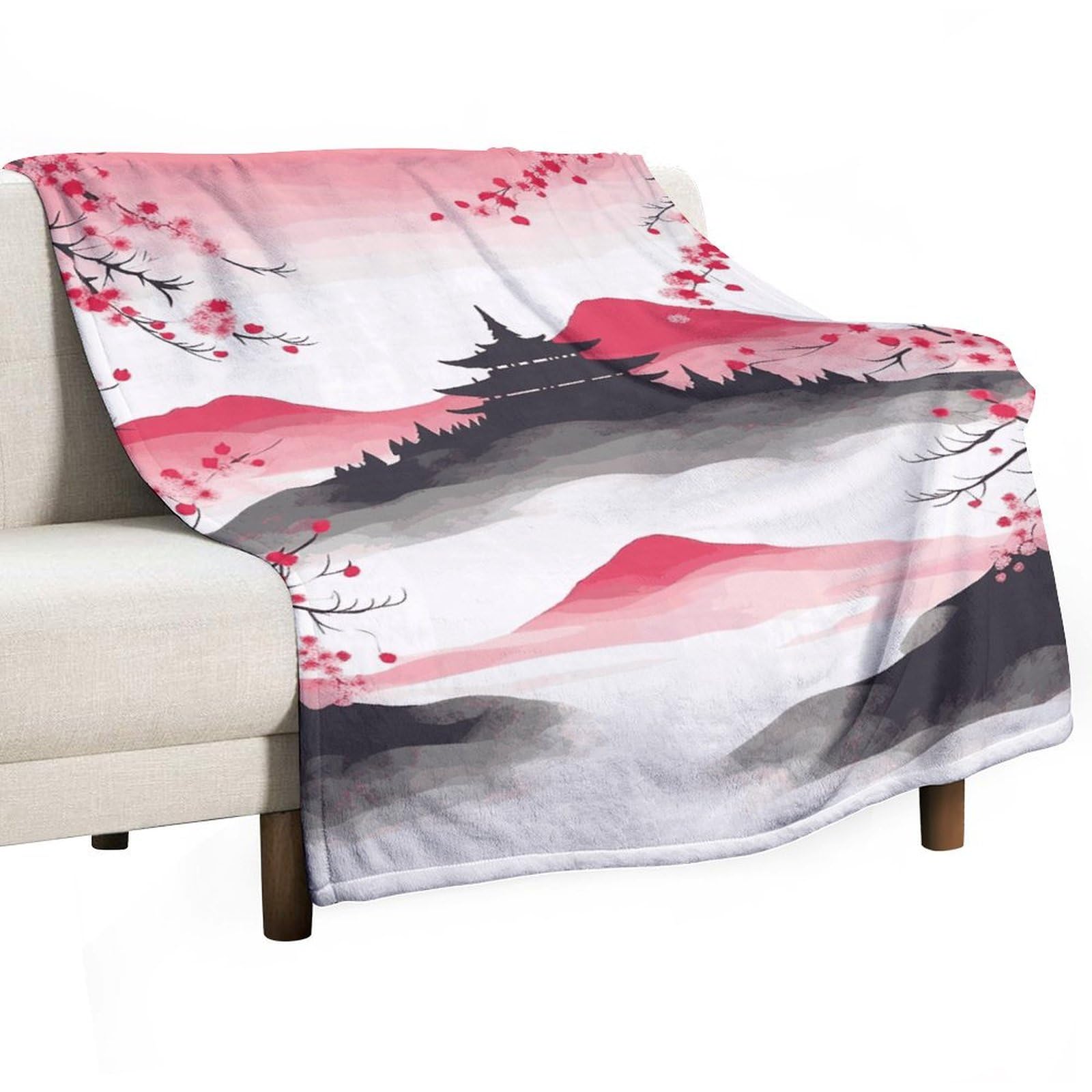 Plaid flanelle Mont Fuji couverture douce idée cadeau voyage et lit