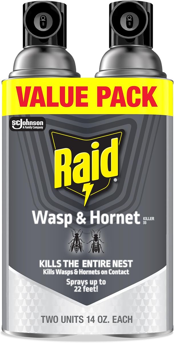 Raid Wasp & Hornet Killer Spray, Bug Killer mata todo el nido, 14 oz, 2 unidades