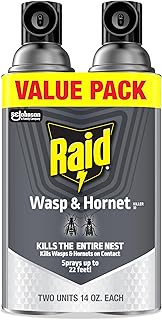 Raid Wasp & Hornet Killer Spray, Bug Killer Kills the Entire Nest, Kills Paper Wasps, Yellow Jackets, Mud Daubers and more, 14 Oz, 2 Count