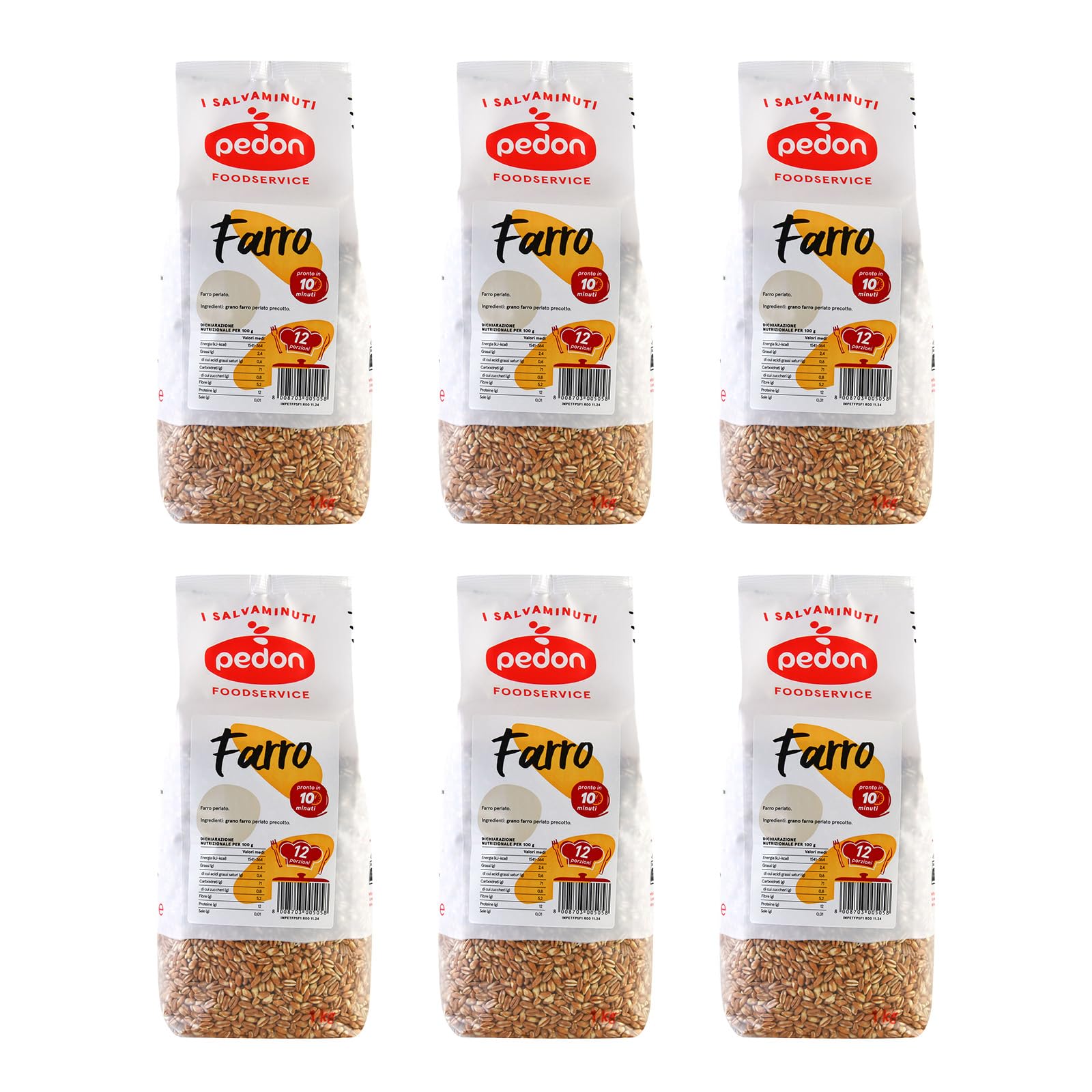 Pedon | I Salvaminuti Farro Perlato Precotto 1 kg x 6, Cereali a Rapida Cottura Naturali, Pronti in 10 Minuti