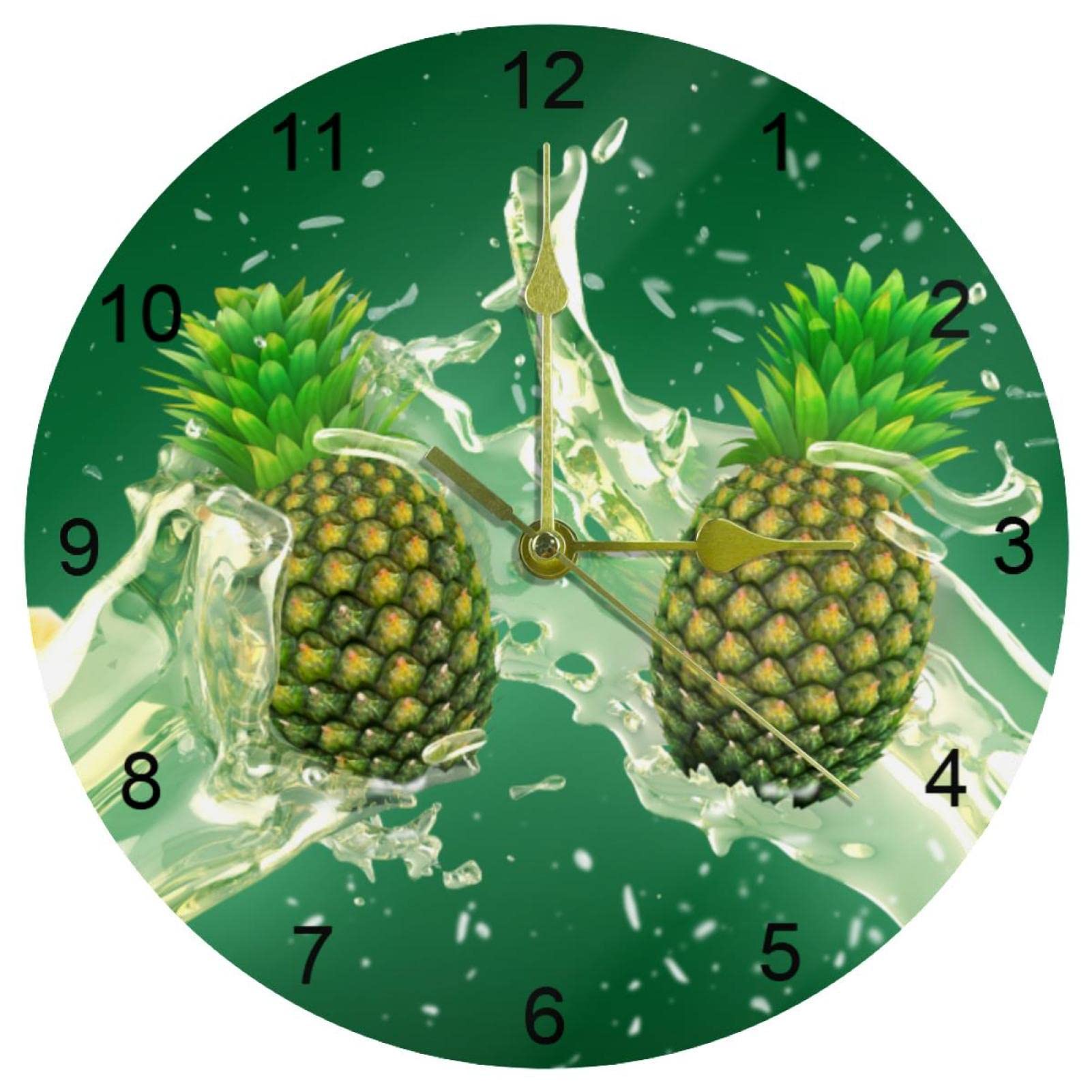 Horloge murale silencieuse pile pendule ronde cuisine salon 25 cm ananas