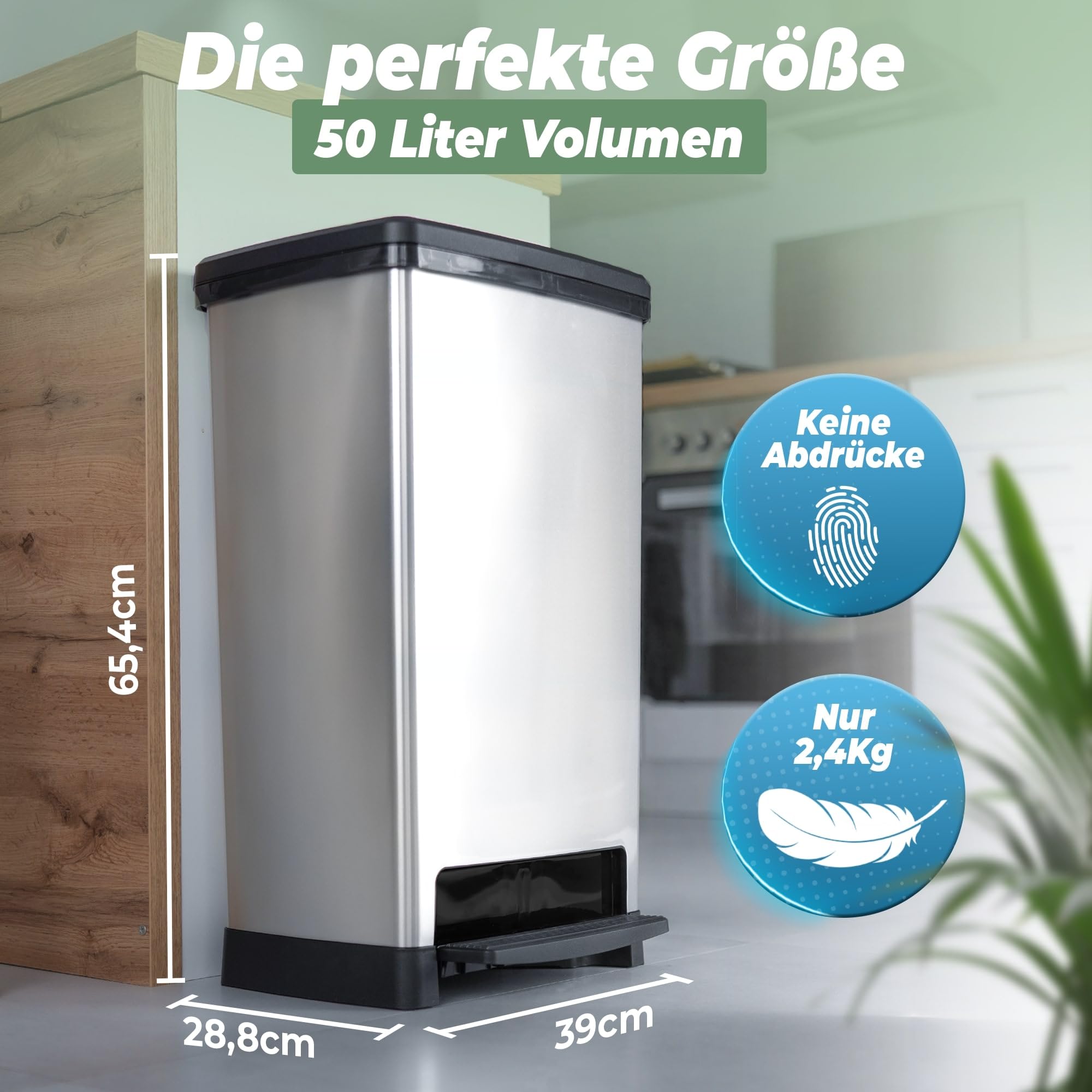 Novaliv Grande poubelle avec couvercle - Poubelle à pédale de 50 l avec système Soft-Close - Stabile et anti-odeurs