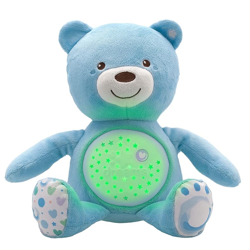 Chicco First Dreams Orsacchiotto, Soffice Pupazzo Proiettore con Effetti Luminosi e Rilassanti Melodie, Azzurro, 0 Mesi +