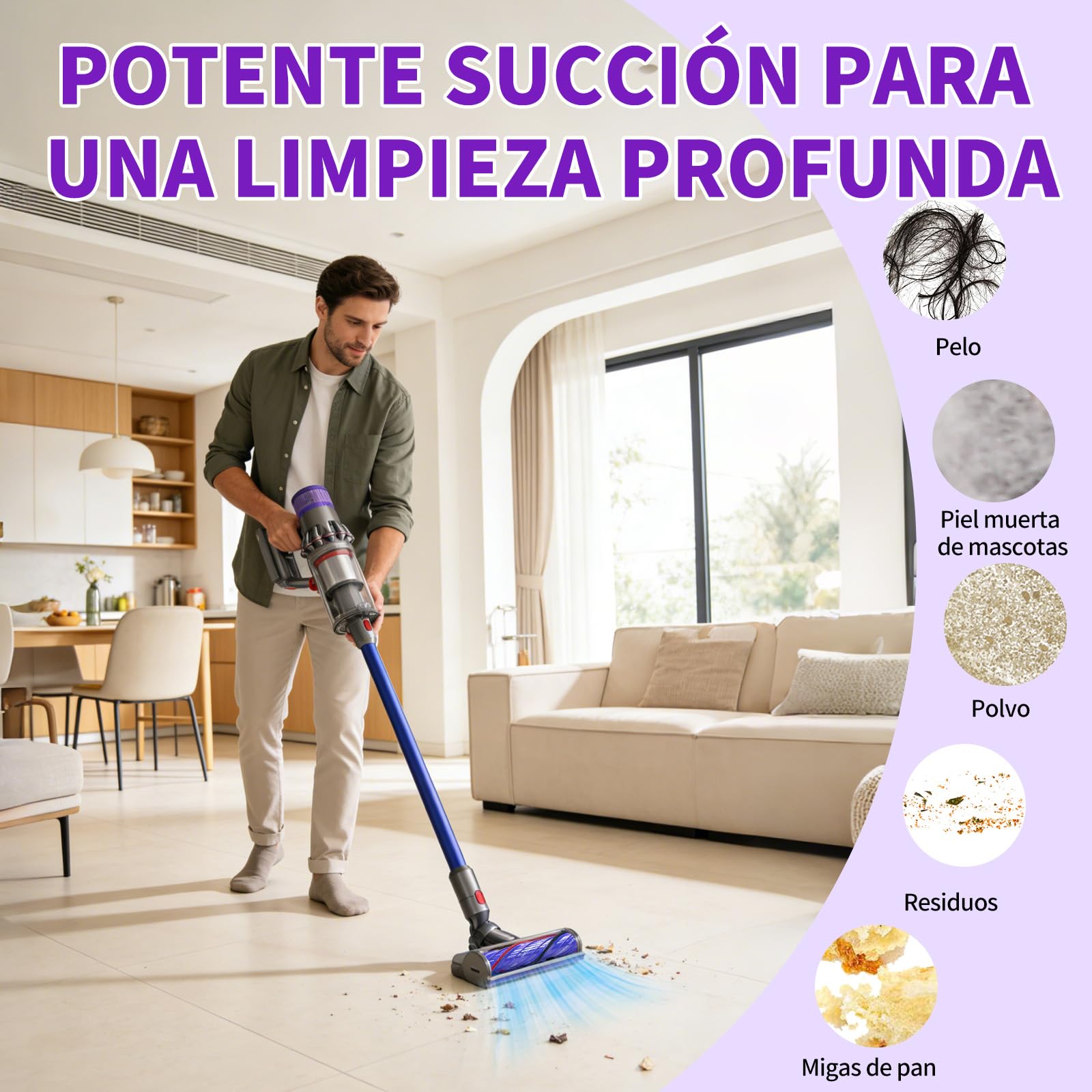 Cepillo Turbina Antienredos para Dyson V7 V8 V10 V11 V15 Aspiradoras, Cepillo Motorizado con Luce LED para Dyson SV10 SV11 SV12 SV14 para Moquetas y Suelos Duros