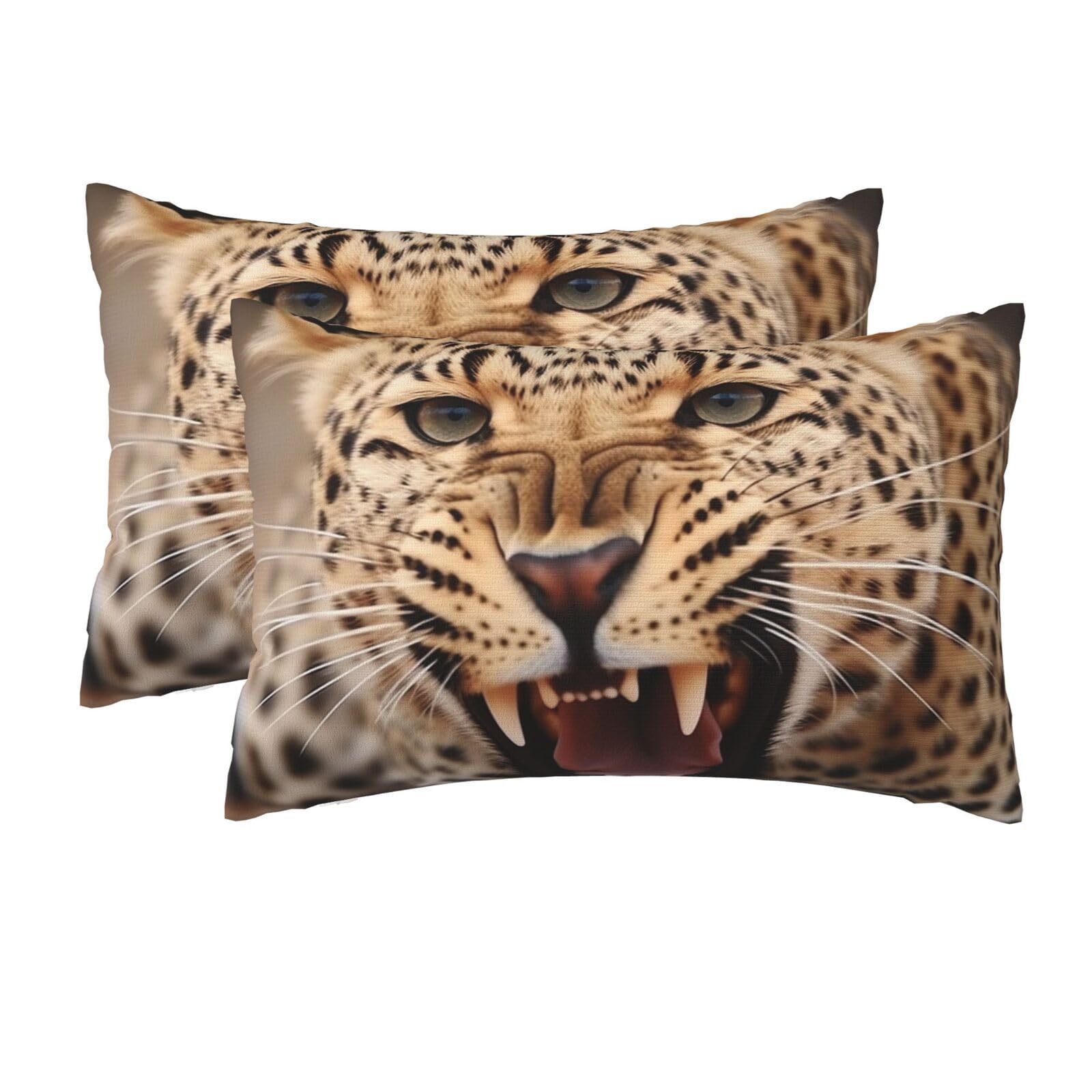 2 Pack Queen Size Pillow Cases for Hair and Skin Soft Breathable Pillow Case Covers with Hidden Zipper Leopard Roars Cool Animal Pillowcase 20x30 Inches Pillow Cover for Sleeping Gift