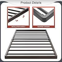 Vista 4 de Base de cama de perfil bajo con somier metálico de 1,6 pulgadas, resistente para cama individual, base de colchón robusta, fácil montaje, sin