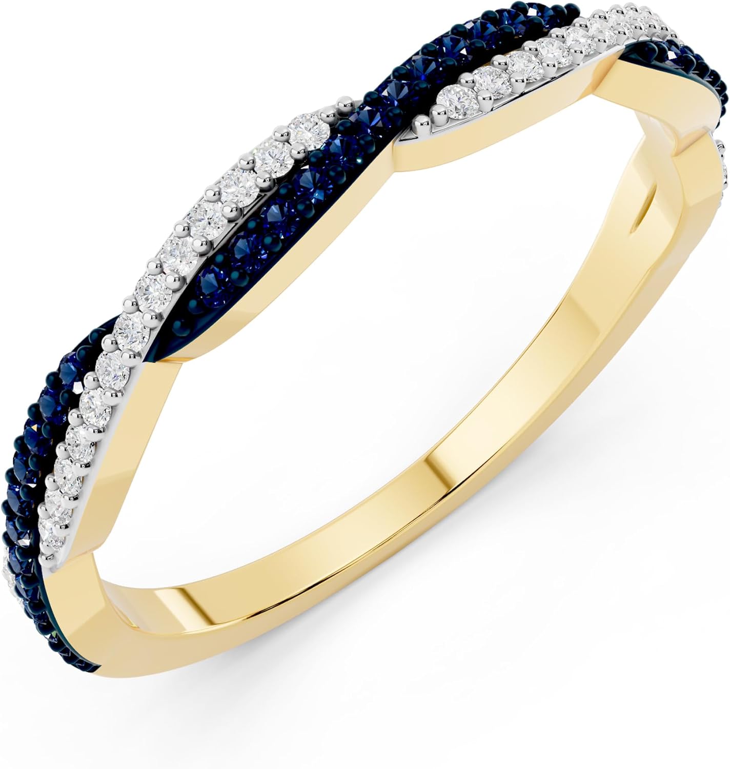 Dazzlingrock Collection Round Blue Sapphire & White Diamond Swirl Stackable Ring for Women in 10K Solid Gold