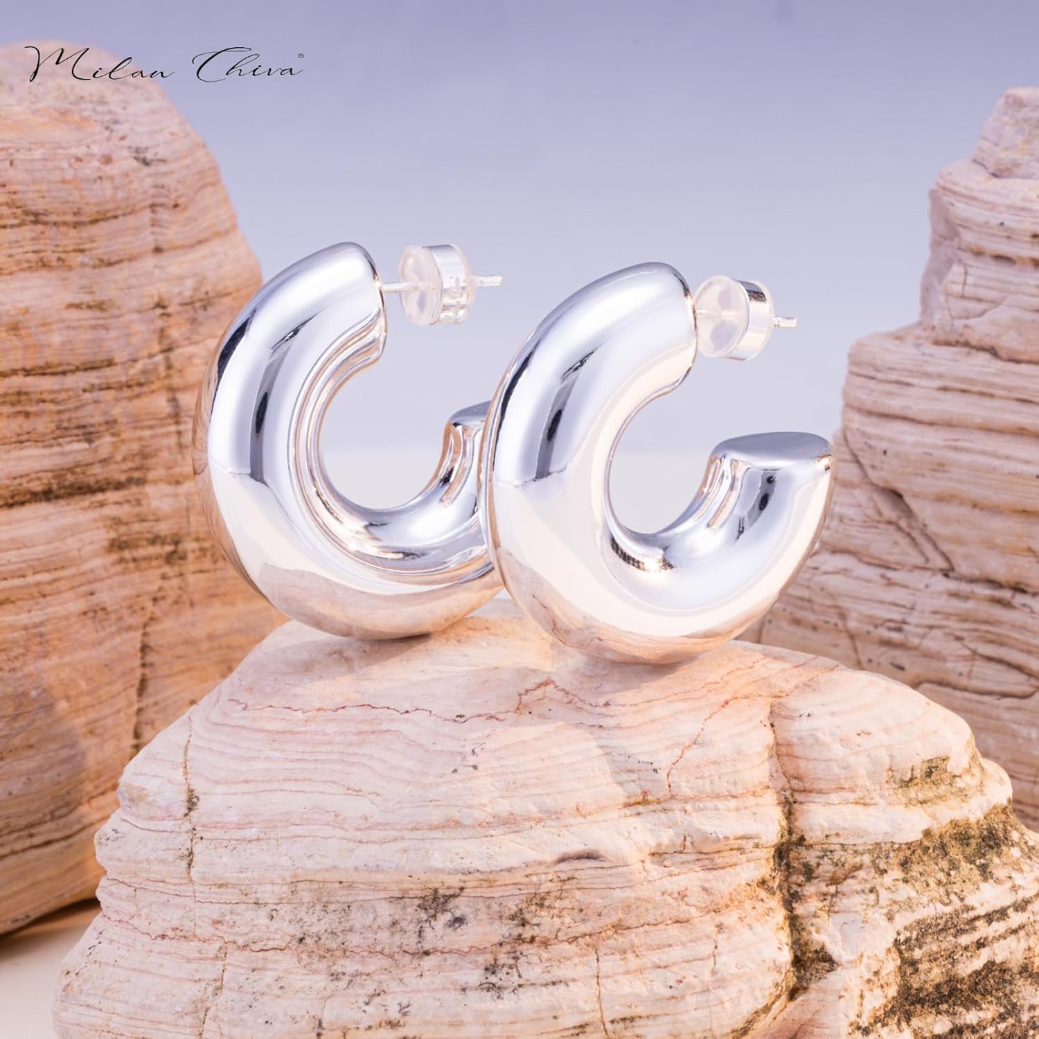 Milan Chiva 14k Gold Plated Chunky Hoop Earrings for Women 14k Glod Plated Earrings Dainty Jewelry - Image 3