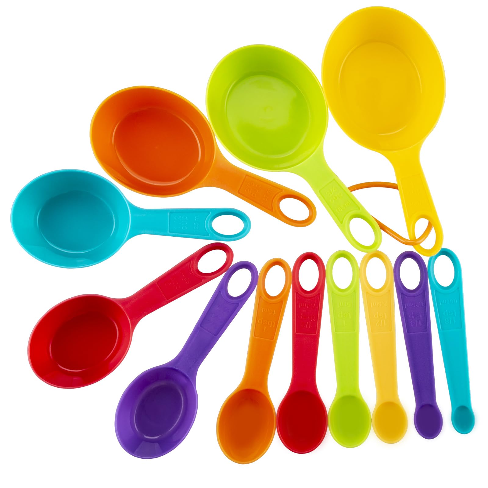 Nstezrne Measuring Set, 12-Piece Plastic Rainbow Measure Cups & Spoons for Cooking & Baking