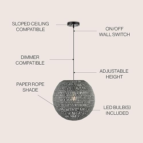 Miniatura 8 de Eyely EYL6503B Makena - Colgante LED de hierro de ratán tejido moderno de 15.75 pulgadas, 1 luz, para comedor, cocina y sala de estar, granja,