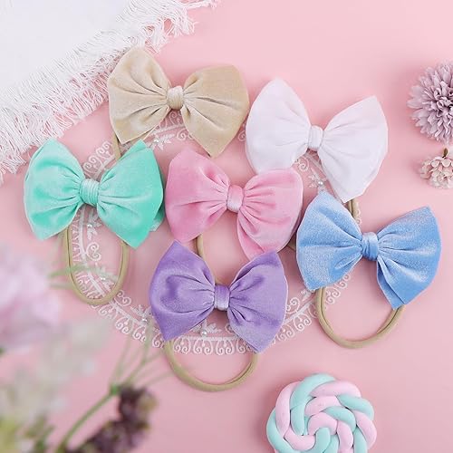 Miniatura 7 de YanJie Diademas de terciopelo para bebé, lazos suaves hechos a mano para recién nacidos, accesorios para el cabello para bebés y niños pequeños,