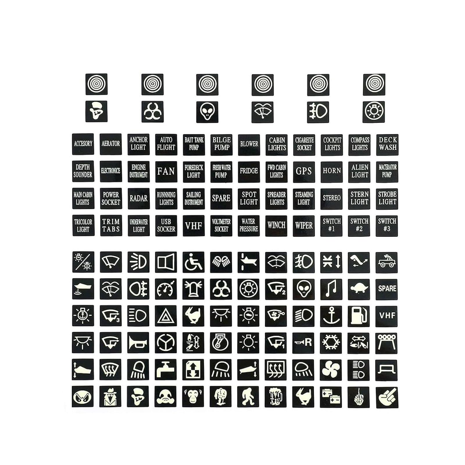 132 PCS Car Button Switch Labels, 7.87In x 5.31In Waterproof PET Vehicle Icon Stickers Accessories, Universal Automotive Control Graphic Decals Kit for Truck SUV Car (Fluorescence Green)