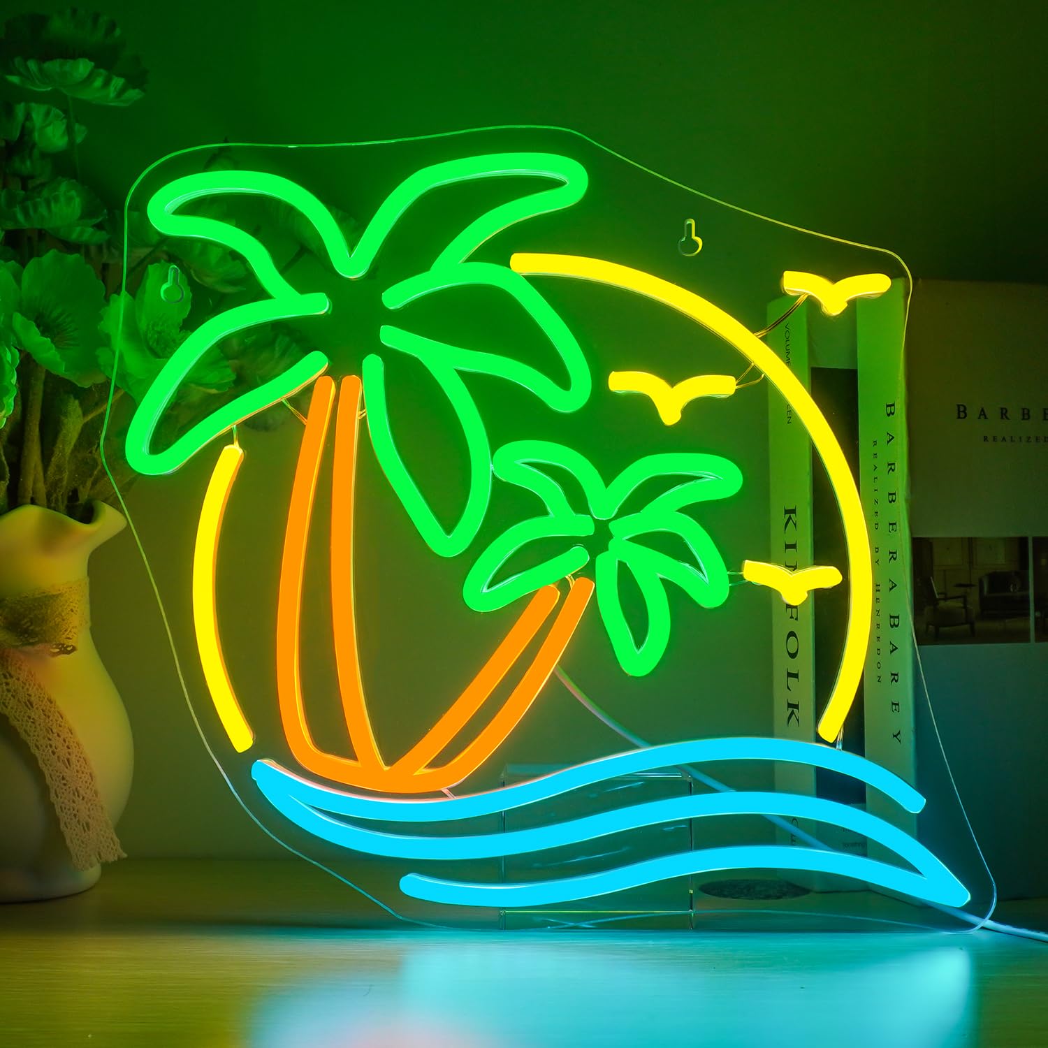 Horseneon Palm Tree Neon Sign Coconut Tree Neon Lights LED Light Sign USB Powered Neon Lights Sea Neon Signs for Bedroom Summer Beach Restaurant Man Cave Beer Cafe Bistro Club Party Decor