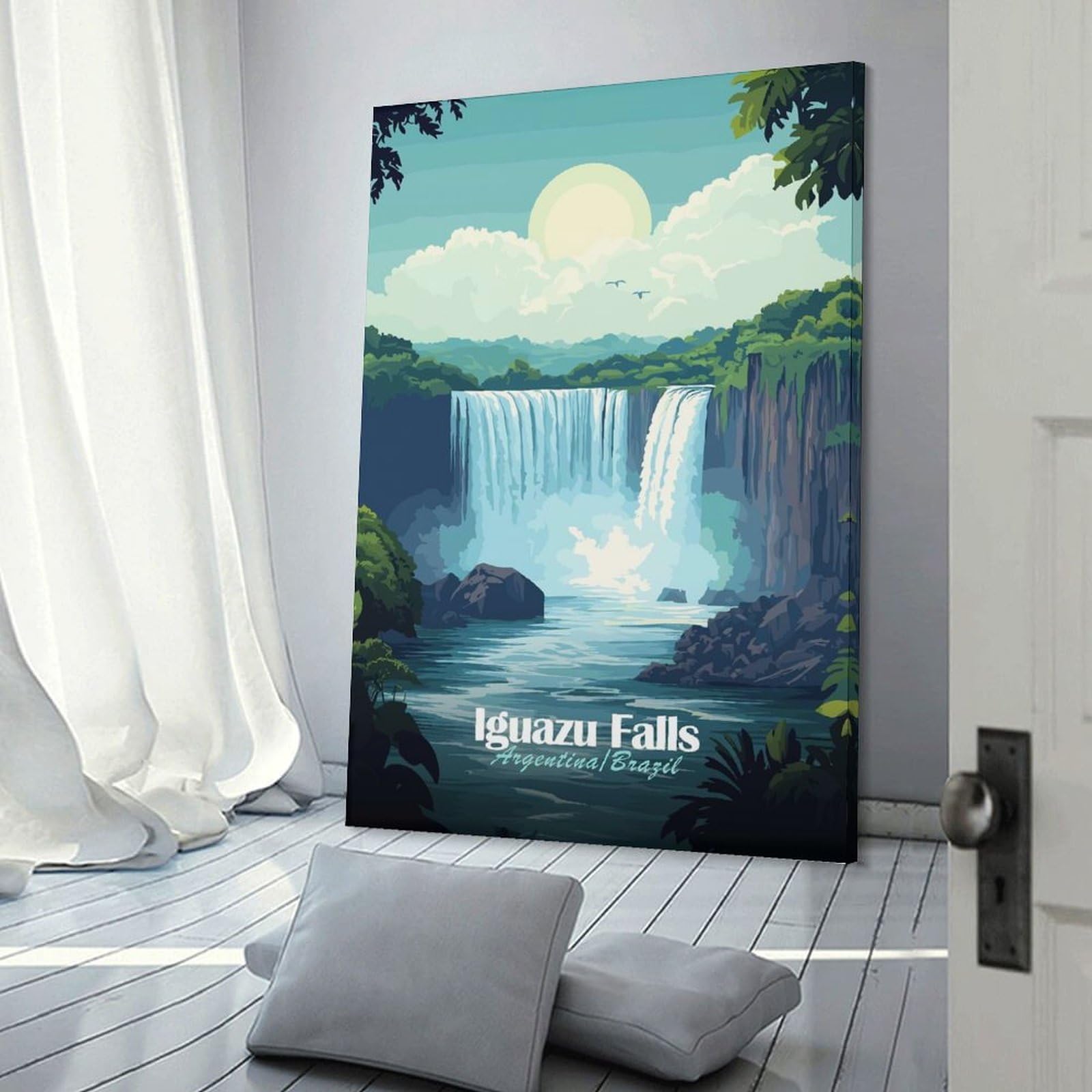 Junmoney Frame-Style-9 Canvas Art Print Iguazu Falls Poster, 20X30inch(50X75cm), For Office, Study Or Home Workspace, Home Office Artwork With Decorative Appeal