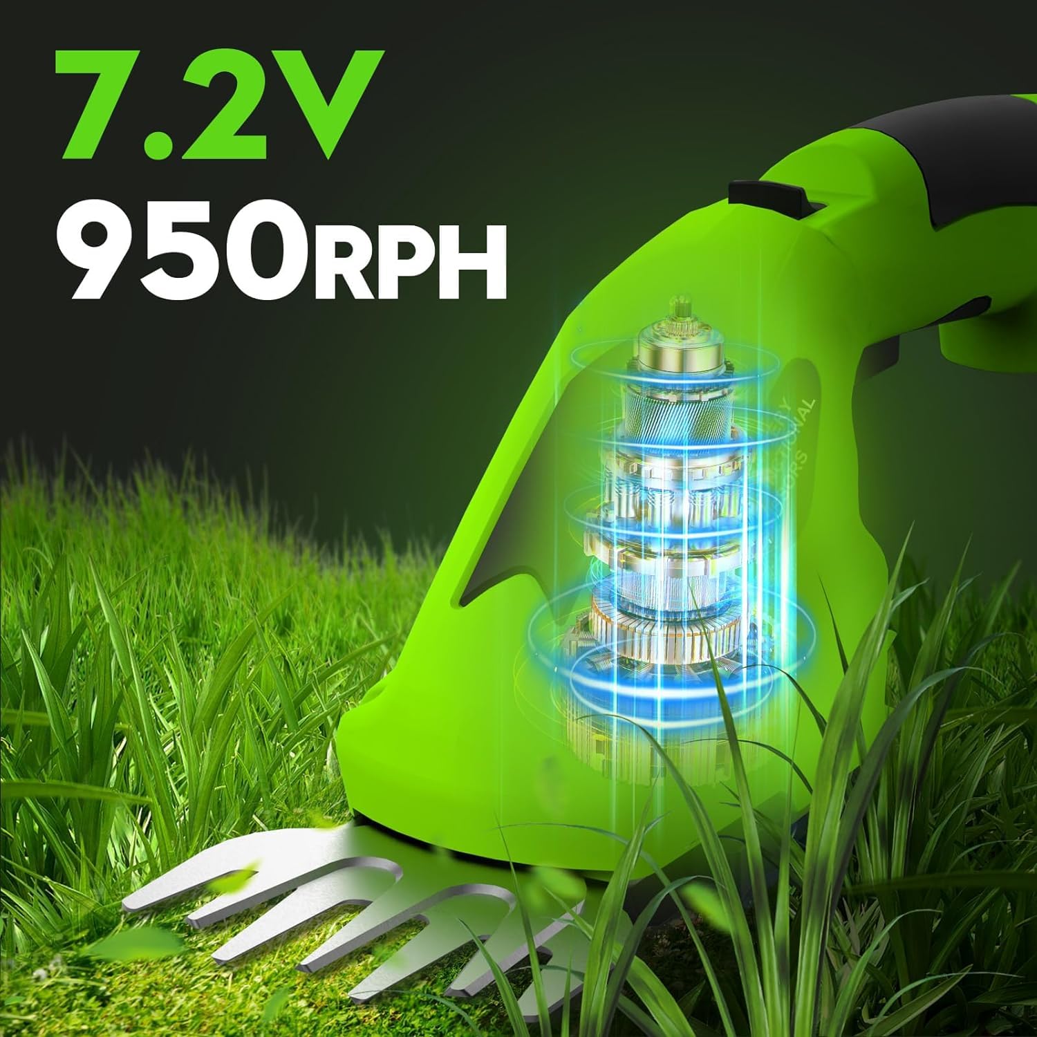 Cisailles à arbustes électriques 7,2 V, 2 en 1 Cisailles à Gazon, Coupe-haie sans Fil, avec Batterie Lithium-ION Rechargeable 2000 mAh, pour arbustes, Jardin, Herbe, pelouse et Taille