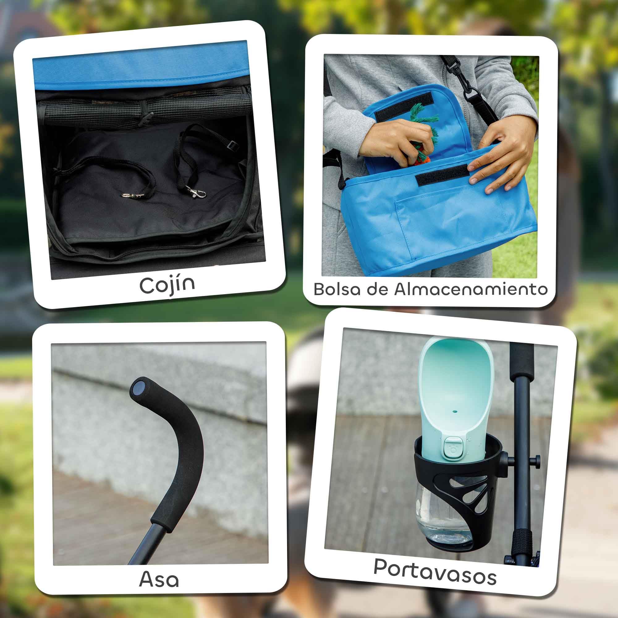 PawHut Cochecito para Perros Pequeños con Estructura de Paraguas Carrito para Perros Plegable con Cojín Lavable Portavaso Ventanas de Malla y Bolsa de Almacenamiento 76x44x103 cm Azul