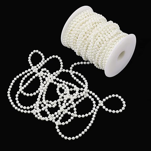 Miniatura 8 de Jerler Guirnalda de perlas artificiales de 20 yardas59 pies, ideal para manualidades, Navidad, boda, ramo y decoración de fiestas (0.315 in-marfil)